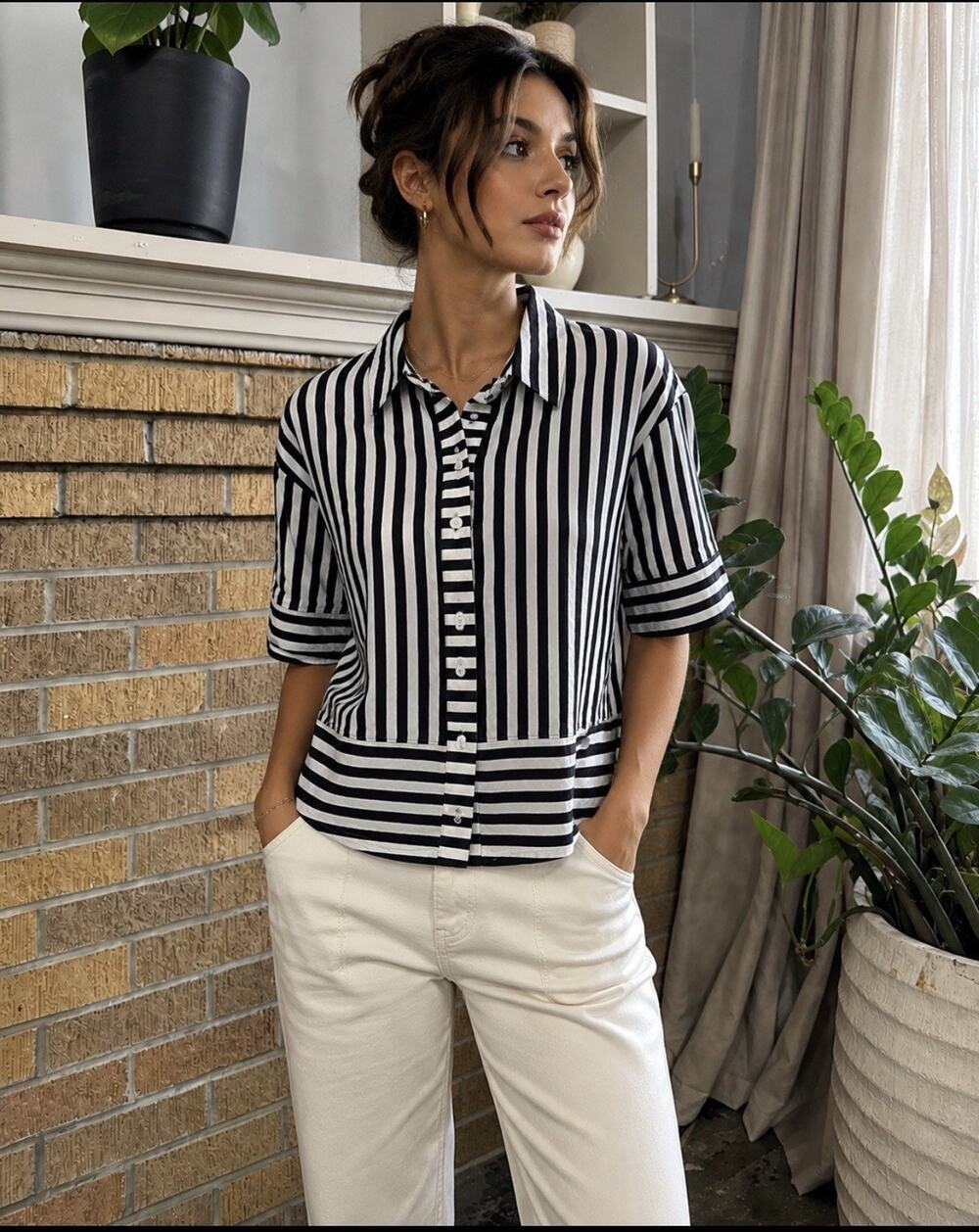 Jane Delancey Striped Top Blouse Sz L Scandinavian Minimalistic Office